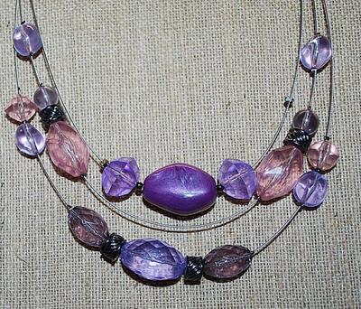 Stiff-Wired NECKLACE with Irregular Shaped Pinks, Purples & Blue Acrylic Stones and Lobster Dangle Clasp 18" L