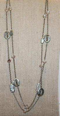 WRAP-AROUND Mother-Of-Pearl Style NECKLACE with Ovals & Rectangles and Clear Accent Stones 46" L