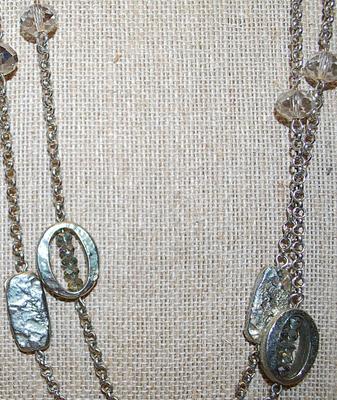 WRAP-AROUND Mother-Of-Pearl Style NECKLACE with Ovals & Rectangles and Clear Accent Stones 46" L