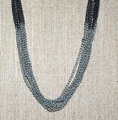 TWO-TONE Multi-Strand Silver & Black Colored NECKLACE with Unidentified Marking and Lobster Style Clasp 34" L