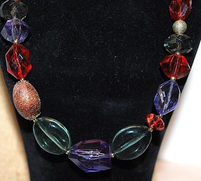 Multi-Color Acrylic NECKLACE with Tag " NAPIER EST. 1922" with a Lobster Clasp 16" L