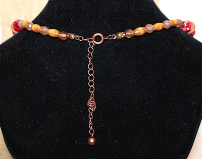 Multi-Color Wood & Acrylic NECKLACE with Purple, Brown and Red Beads and Circle Clasp 18" L