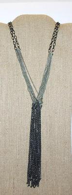 Multi-Strand Two-Tone Black & Silver Colored Dangle NECKLACE with Large Lobster Clasp 38" L