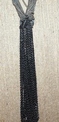 Multi-Strand Two-Tone Black & Silver Colored Dangle NECKLACE with Large Lobster Clasp 38" L