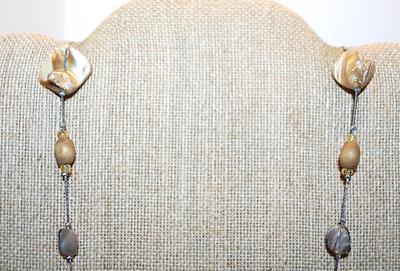 Mother-of-Pearl Style NECKLACE with Wooden Bead Accents and Lobster Clasp 36" L