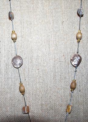 Mother-of-Pearl Style NECKLACE with Wooden Bead Accents and Lobster Clasp 36" L