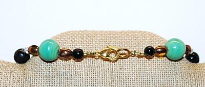 Green Jade Style Stones NECKLACE with Browns & Blacks Highlight Stones and a Lobster Clasp 22" L