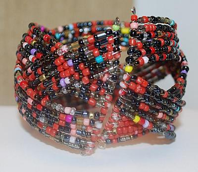 Multi-Color RED, Black & White Cuff BRACELET (2" Opening) with 3 Surrounding Bands