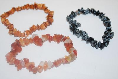 Collection of 3 ELASTIC Irregular Shaped Stones BRACELETS (2½" to 4" Opening) in Rust, Orange and Black Colors