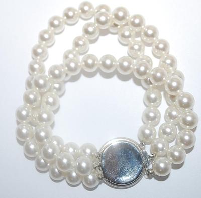 White Faux PEARL BRACELET (3"+ Opening) with Pearl Style "Cap" on the Snap-Open/Close Clasp