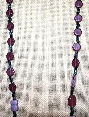 Deep Purple Hex, Oval & Rectangle Shaped ACRYLIC BEAD NECKLACE with Black Spacers and Barrel Screw Clasp 26" L