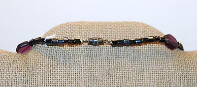 Deep Purple Hex, Oval & Rectangle Shaped ACRYLIC BEAD NECKLACE with Black Spacers and Barrel Screw Clasp 26" L