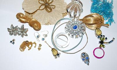 Jewelry Making/Crafts Assortment of Stones, Brooches, Etc.-- for Repair or Replacements