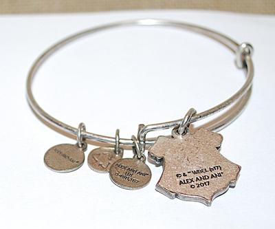 Marked "ALEX & ANI" Metal BRACELET (2½" Opening) with Letter "H" Medal (©2017) and 3 Additional Medals