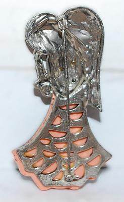 Beautiful "Angel & Candle" BROOCH (2¾" x 1½") with Metal Top & Polymer Bottom and Pink Accent Stones on a...
