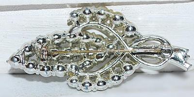 GREEN & CLEAR Stones "CORN STALK" BROOCH (2½" x 1⅛") on a Silver Tone Setting
