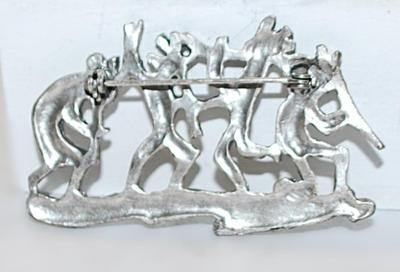 DANCING "KOKOPELLI" GROUP BROOCH (2½" x 1½") on a Silver Tone Setting