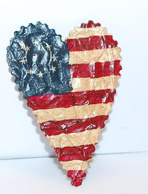Unique TRIANGLE USA FLAG BROOCH (2¼" x 1¾") on Crinkled Matboard