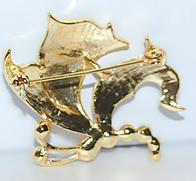 AQUAMARINE "Jumping Dolphins" BROOCH (1½" x 1½") with Body & "Waves" Jeweled Accent Stones on a Gold...