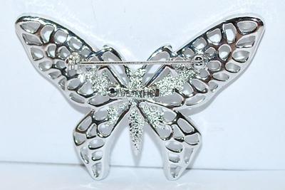 All Silver Colored NO STONES BUTTERFLY BROOCH (2½" x 2") Marked "Sarah Coventry" with Hollowed Out Wings on a Silver...