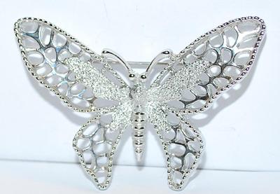 All Silver Colored NO STONES BUTTERFLY BROOCH (2½" x 2") Marked "Sarah Coventry" with Hollowed Out Wings on a Silver...