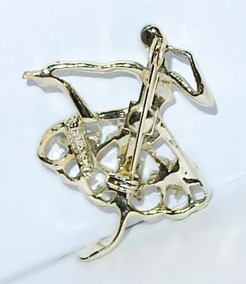 "Emerald Stars" BALLARINA BROOCH (1¾" x 1½") with 4 Green Stones on Skirt and Silver Tone Setting