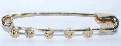 "Safety Pin" PEARL BROOCH (2" x ½") with 5 Faux Pronged Pearls on a Silver Tone Setting