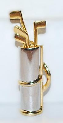 Silver & Gold Colored "Golf Clubs & Bag" BROOCH (2" x ½") on a Gold Tone Setting