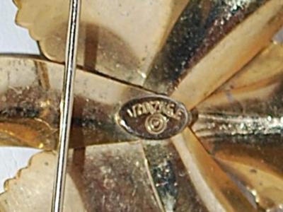 Set of 3 Faux PEARLS - Marked 2KGE-Sterling - Brushed Gold Leaves BROOCH (2¼" x 2¼") on a Gold Setting