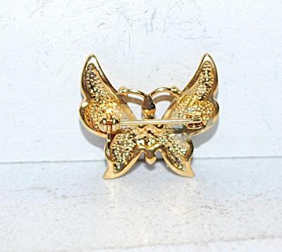Marquise Cut RED & BLUE Stones BUTTERFLY BROOCH (1" x 1") with White Stone Accents on a Gold Tone Setting