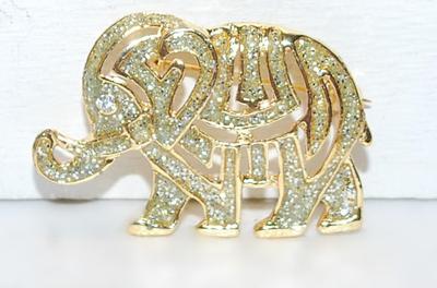 CUT-OUT GOLD COLORED CLOISONNE' ELEPHANT BROOCH (1½" x 1") on a Gold Tone Setting