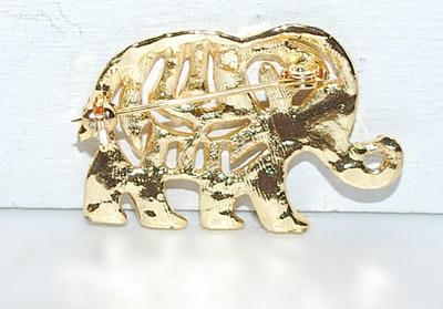 CUT-OUT GOLD COLORED CLOISONNE' ELEPHANT BROOCH (1½" x 1") on a Gold Tone Setting