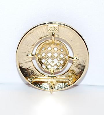 Bright RED CIRCLE BROOCH (1¾" Diam.) with Gold Colored Center "GRILL" and Gold Tone Setting