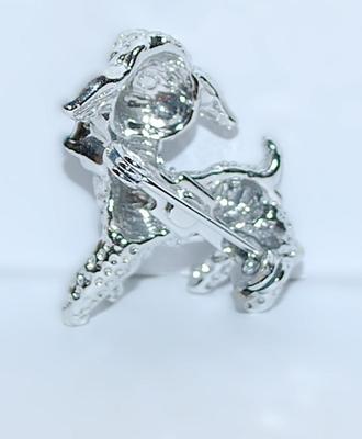 BABY LAMB BROOCH (1" x 1") with Red Eyes and Blue Ribbon Collar on a Siver Tone Setting