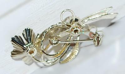 Double Faux Pearls BROOCH (1¾" x ¾") with Looped Stems & Petals on a Silver Tone Setting