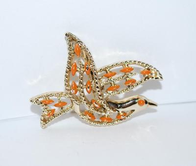 Vintage "DOVE" PENDANT/BROOCH COMBO (2" x 1¾") 1970'S - Marked "GERRY'S" with Orange Painted...