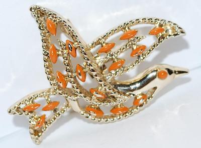 Vintage "DOVE" PENDANT/BROOCH COMBO (2" x 1¾") 1970'S - Marked "GERRY'S" with Orange Painted...