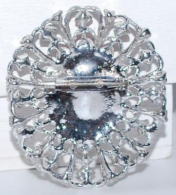 Beautiful Large Oval Teardrop Center Stone BROOCH (2¼" x 2") with PINK, BLUE, CHAMPAGNE & GREEN Stones on Looped Grid and...