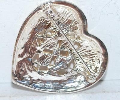 Silver Colored HEART BROOCH (1½" x 1½") with ORANGE & AMBER Stone Insets on a Silver Tone Setting