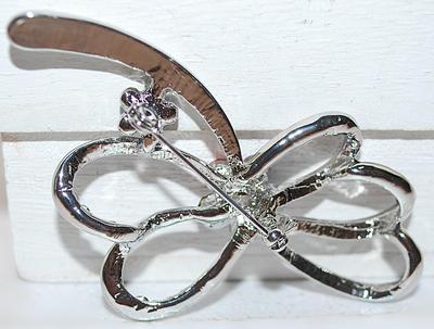 Multicolor Stones Looped Flower BROOCH (2¼" x 2¾") with Long Stem on a Bright Silver Tone Setting