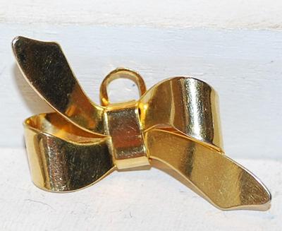 VINTAGE 1950's Bowtie Shaped BROOCH OR PENDANT (1¼" x 1") & Gold Tone (Tin?) Clasp