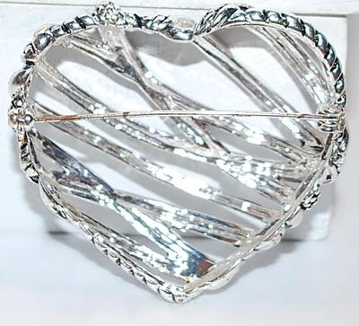 Silver Colored Bands on a HEART BROOCH (2¼" x 2") on a Silver Tone Setting