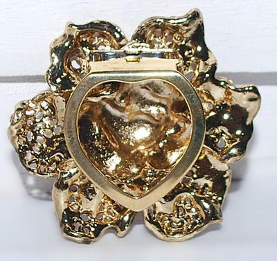 Beautiful ROSE STYLE BROOCH (2" Diam.) with Iridescent and Aquamarine Stone Center & Gold Colored Petals and SNAP CLOSURE on a...