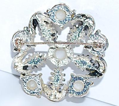 Beautiful Pearl-Style MARQUISE BROOCH (1½" Diam.) with 5 Marquise Cut Clear Stones on a Silver Tone Setting