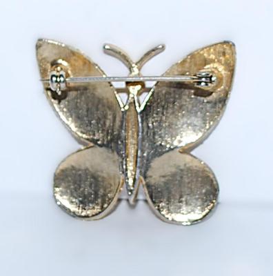 Brushed "Ground Stone" Gold Colored BUTTERFLY BROOCH (1¼" x 1¼") on a Gold Tone Setting