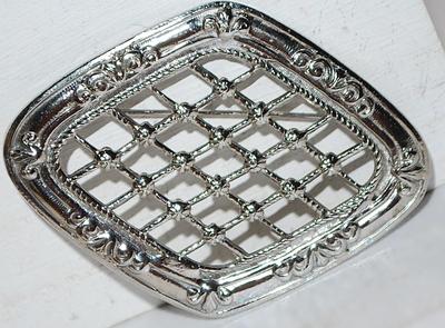 Trapezoid Shaped Silver Colored GRILL BROOCH (2¼" x 1¾") on a Silver Tone Setting