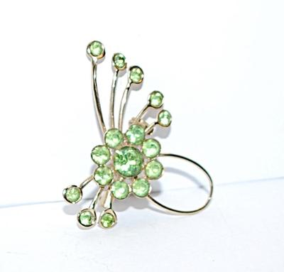 Spider Flash LIME GREEN BROOCH (1½" x 1") with 14 Round Stones on a Silver Tone Setting