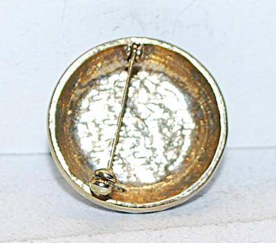 Large Half-Cut Faux PEARL Style BROOCH (1½" Diam.) on a Zig-Zag Gold Tone Setting