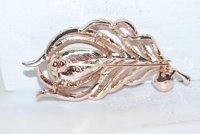 Bejeweled Sprig & Champagne Teardrop Stone BROOCH (2¼" x 1") with White Globe on a Rose Gold Setting