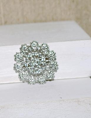 Round GLITTER STAR Silver Tone BROOCH (1⅛" Diam.)